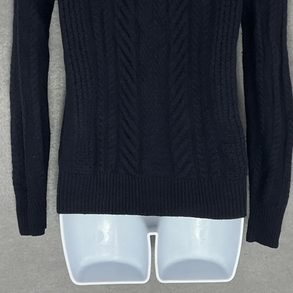 J. Crew‎ Womens Sz M Blue Cable Knit Wool Sweater Shoulder Buttons